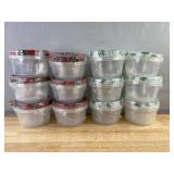 12 Plastic Bowls with holiday plaid lids - Brand New