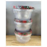 12 Plastic Bowls with holiday plaid lids - Brand New