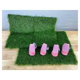 2 Loobani Artificial Dog Grass Pads & Pink Size 4 Dog Shoes - Brand New