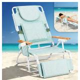 VINGLI Deluxe 3-in-1 Beach Chair with Cup Holder & Foot Rest - Green - Brand New