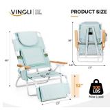 VINGLI Deluxe 3-in-1 Beach Chair with Cup Holder & Foot Rest - Green - Brand New