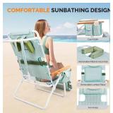 VINGLI Deluxe 3-in-1 Beach Chair with Cup Holder & Foot Rest - Green - Brand New