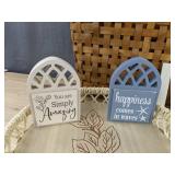 Home Decor: Wicker Basket, 2 Hanging Sunflowers, Round Tray, Photo Frame & 3 Wooden Signs - Brand New