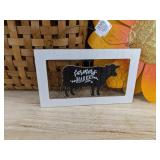 Home Decor: Wicker Basket, 2 Hanging Sunflowers, Round Tray, Photo Frame & 3 Wooden Signs - Brand New