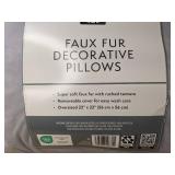 Members Mark Faux Fur Decorative Gray Pillows 22" x 22", Set of 2 - Brand New