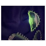 3 piece vintage Hensley glass set glows green