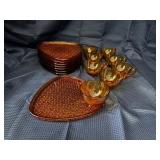 16 piece daisy and button amber glass snack set
