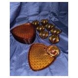 16 piece daisy and button amber glass snack set