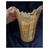Cream splash glass art vase