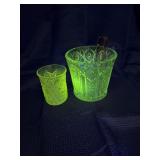 Early American pattern glass ice bucket and cup