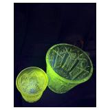 Early American pattern glass ice bucket and cup