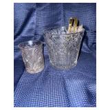 Early American pattern glass ice bucket and cup