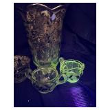 4 piece lot of silver floral etch glass