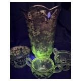 4 piece lot of silver floral etch glass