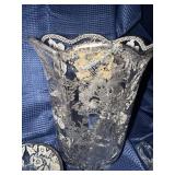 4 piece lot of silver floral etch glass