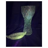 Lot of 2 abp floral etched glass pieces