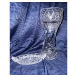 Lot of 2 abp floral etched glass pieces