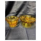 Lot of 2 vintage Amber dishes with pedestal bases