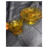 Lot of 2 vintage Amber dishes with pedestal bases