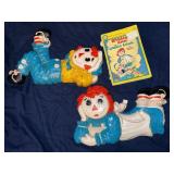 1977 Raggedy Ann and Andy plastic wall plaques