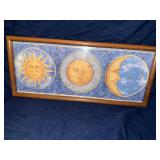 vintage 1990s celestial sun, moon, and stars decorative wall art piece