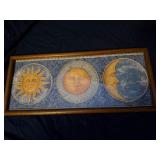 vintage 1990s celestial sun, moon, and stars decorative wall art piece