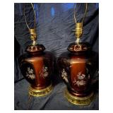 Pair of Vintage Amethyst Floral Bedside Table Lamps