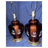 Pair of Vintage Amethyst Floral Bedside Table Lamps