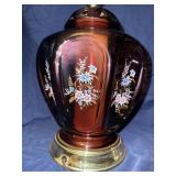 Pair of Vintage Amethyst Floral Bedside Table Lamps