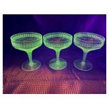 Needle etched crystal champagne coupes that glow