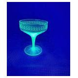 Needle etched crystal champagne coupes that glow