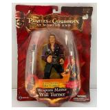 Two Vintage 'Pirates Of The Caribbean' Action Figures Including Weapons Master Will Turner And  Angelica (Both New On Card) Cards beat Up