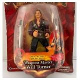 Two Vintage 'Pirates Of The Caribbean' Action Figures Including Weapons Master Will Turner And  Angelica (Both New On Card) Cards beat Up