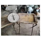 Two Vintage metal tables and Scale