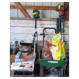 2 weedwhips, grass spreader and weed and feed