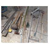 misc lot of outdoor rakes and shovels