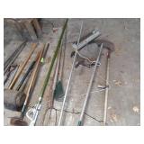 misc lot of outdoor rakes and shovels