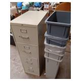 Metal filing cabinet and trash cans (like new)