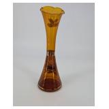 Amber Handblown Glass Vase Set - Floral Motif Tall Vase, Hammered Amber Bowl, Bud Vase