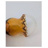 Amber Handblown Glass Vase Set - Floral Motif Tall Vase, Hammered Amber Bowl, Bud Vase