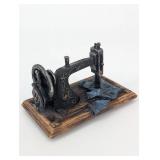 Mini Antique Coal Iron Pair on Ornate Wooden Base - 2-Piece