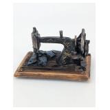Mini Antique Coal Iron Pair on Ornate Wooden Base - 2-Piece