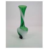 Green and White Twisted Glass Vase - Tall Swirl Pattern, Glass Accent