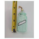 Mint Green Glass Sugar Jar Ornament - Gold Crown Cap, Jute Hanging Twine