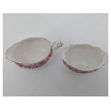 Gladstone Bone China Sugar Bowls - Made in England, Pink Rose Pattern, Gold Trim - Set of 2