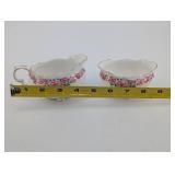 Gladstone Bone China Sugar Bowls - Made in England, Pink Rose Pattern, Gold Trim - Set of 2