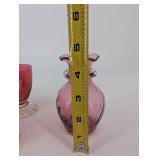 Pink Glass Goblets with Floral Etching - Set of 4 & Matching Pink Vase
