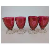 Pink Glass Goblets with Floral Etching - Set of 4 & Matching Pink Vase