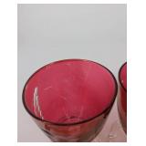 Pink Glass Goblets with Floral Etching - Set of 4 & Matching Pink Vase