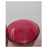 Pink Glass Goblets with Floral Etching - Set of 4 & Matching Pink Vase